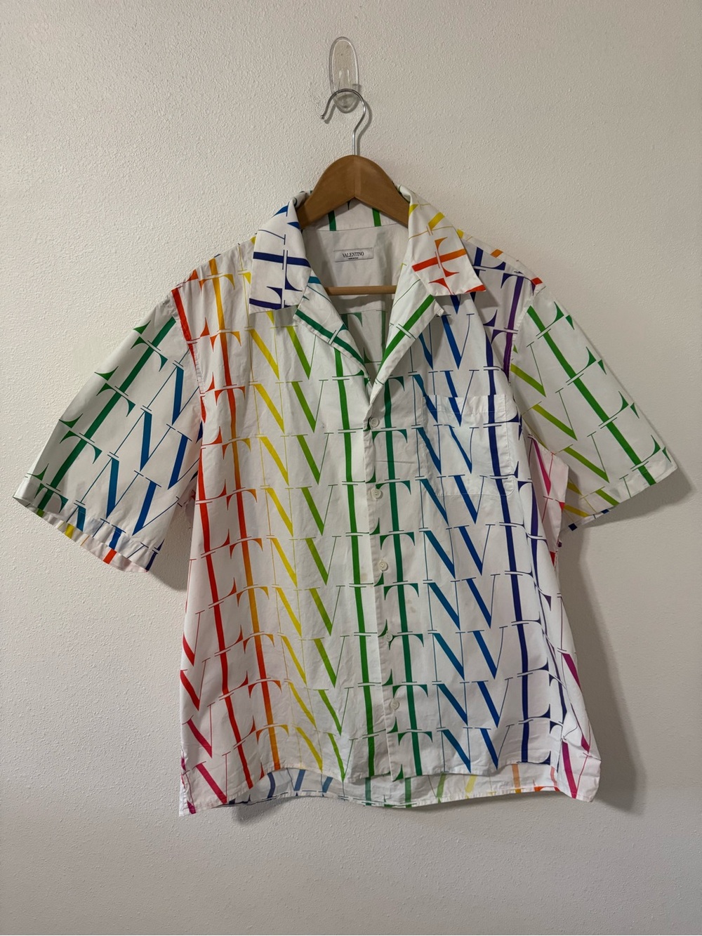 Valentino Multicolor VLTN Times Logo Short Sleeve Button Up Shirt Italy-48